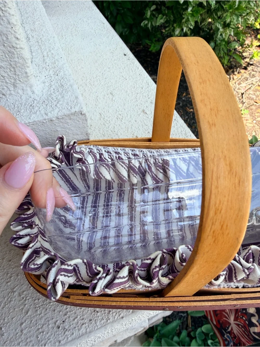 Longaberger 2001 Basket Purple Liner Protector Pewter Mitten Tie On Dresden OH